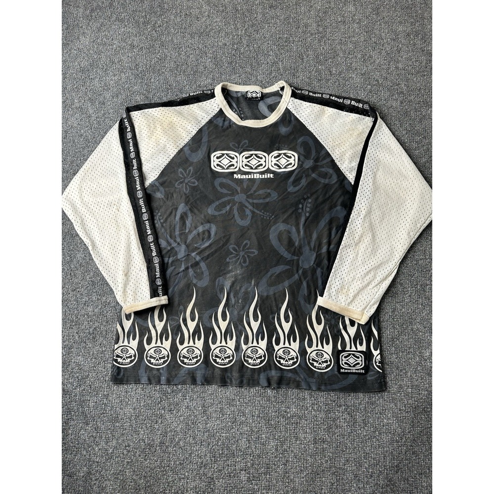 Mens Jersey Maui Built Skull Flame Black White Motocross, Size L